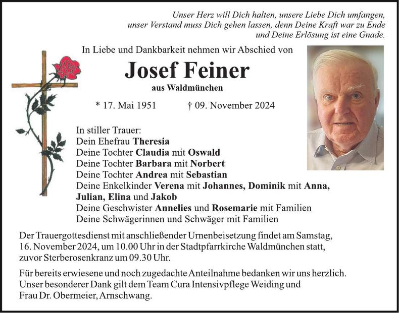 Traueranzeige Josef Feiner