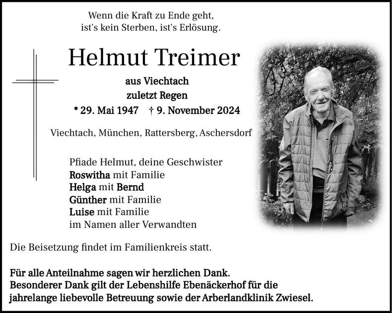 Traueranzeige Helmut Treimer