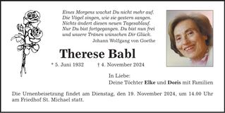 Traueranzeige Therese Babl