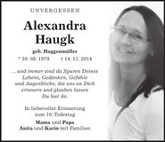 Traueranzeige Alexandra Haugk