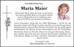 Traueranzeige Maria Maier