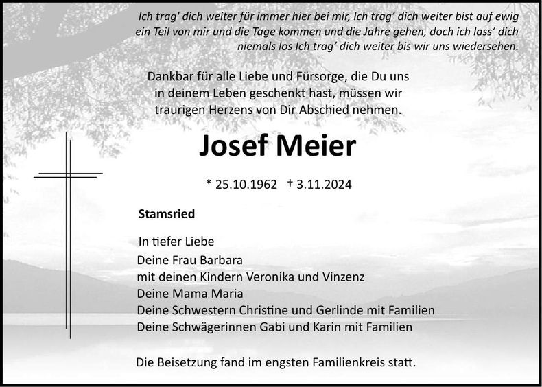 Traueranzeige Josef Meier
