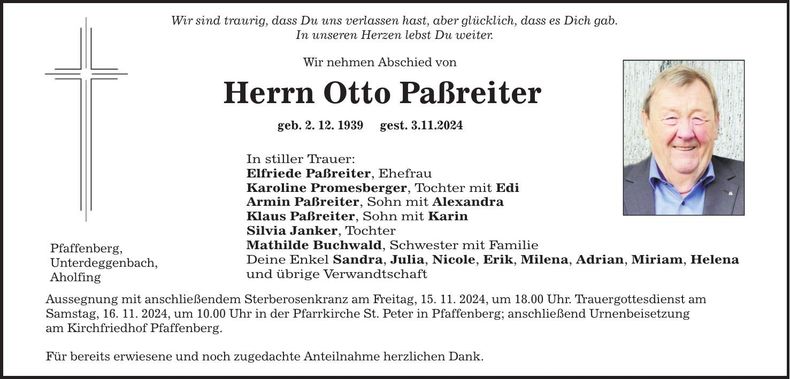 Traueranzeige Otto Paßreiter