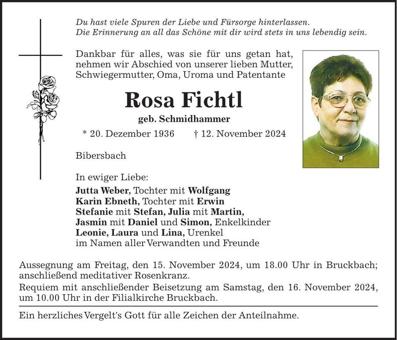 Traueranzeige Rosa Fichtl