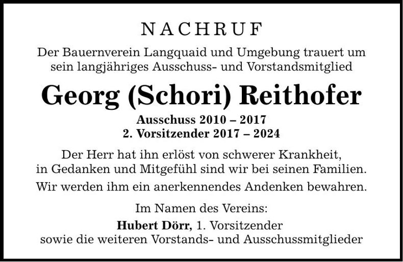 Traueranzeige Georg Reithofer