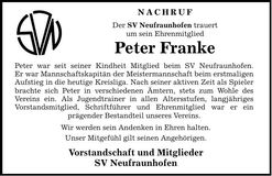 Traueranzeige Peter Franke