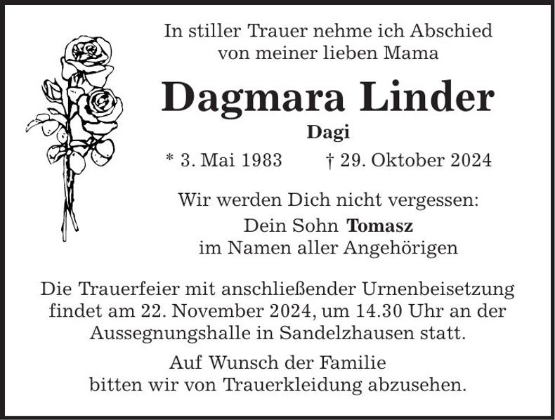 Traueranzeige Dagmara Linder