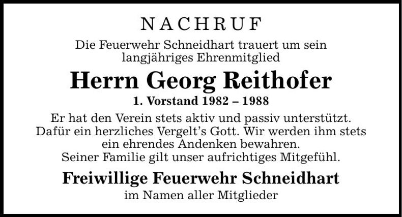Traueranzeige Georg Reithofer