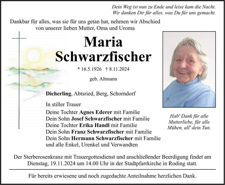 Traueranzeige Maria Schwarzfischer