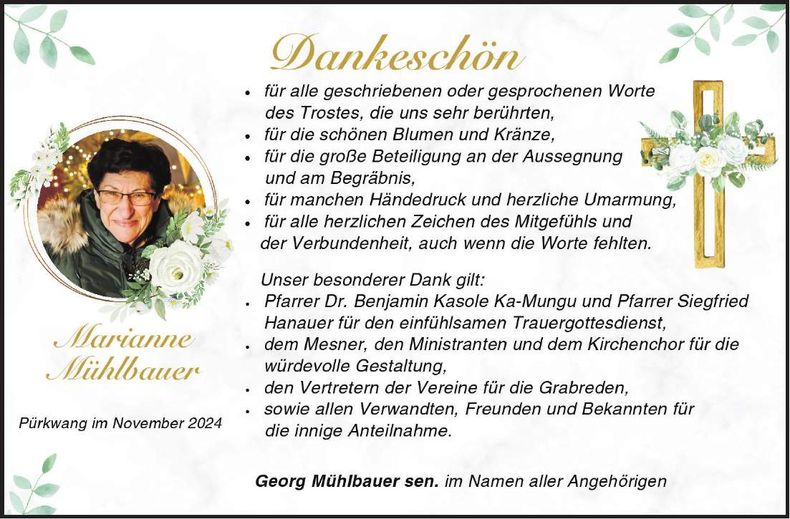 Traueranzeige Marianne Mühlbauer
