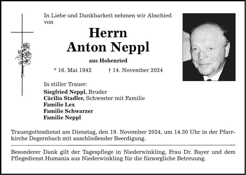 Traueranzeige Anton Neppl