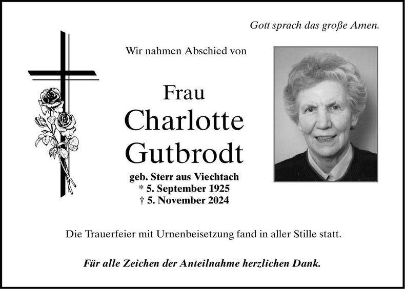 Traueranzeige Charlotte Gutbrodt