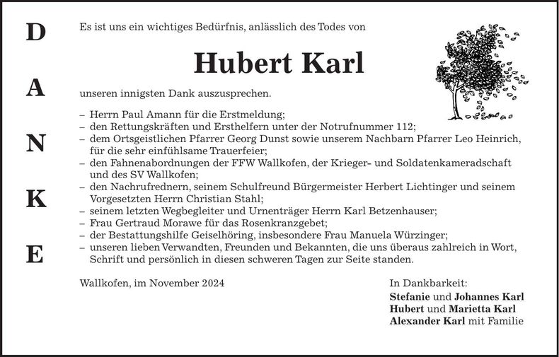 Traueranzeige Jubert Karl