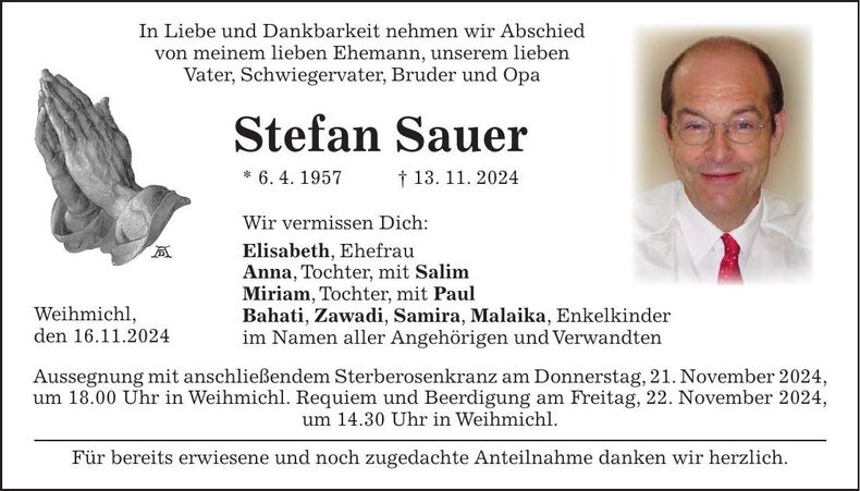 Traueranzeige Stefan Sauer