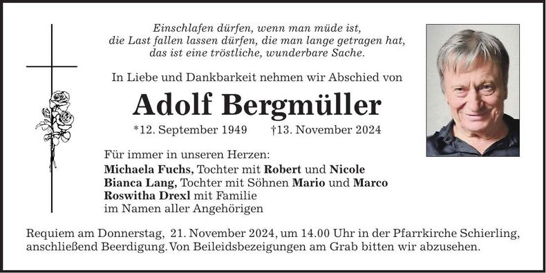 Traueranzeige Adolf Bergmüller