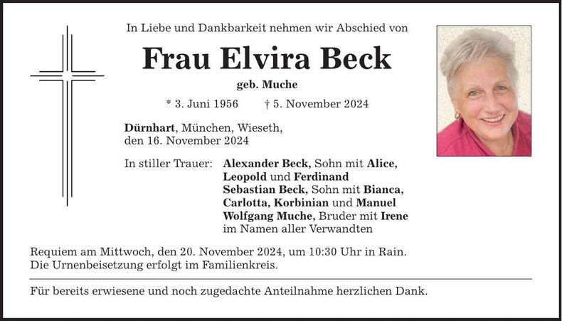 Traueranzeige Elvira Beck