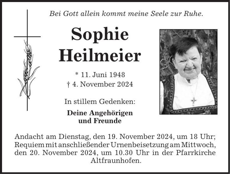 Traueranzeige Sophie Heilmeier