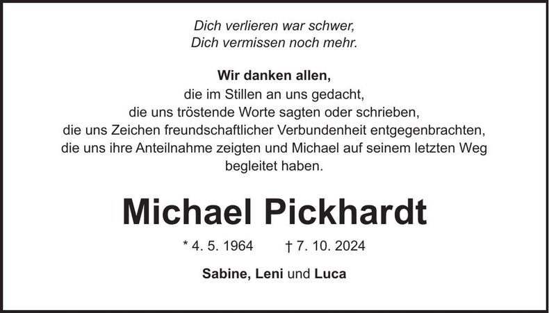 Traueranzeige Michael Pickhardt