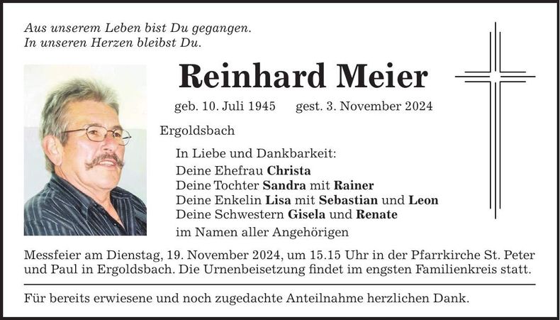 Traueranzeige Reinhard Meier