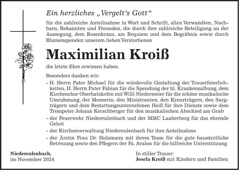 Traueranzeige Maximilian Kroiß