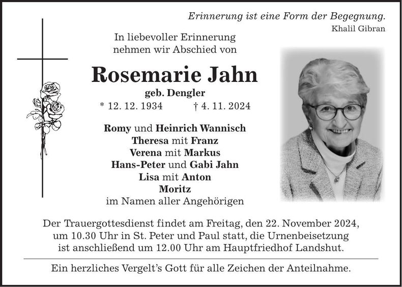 Traueranzeige Rosemarie Jahn
