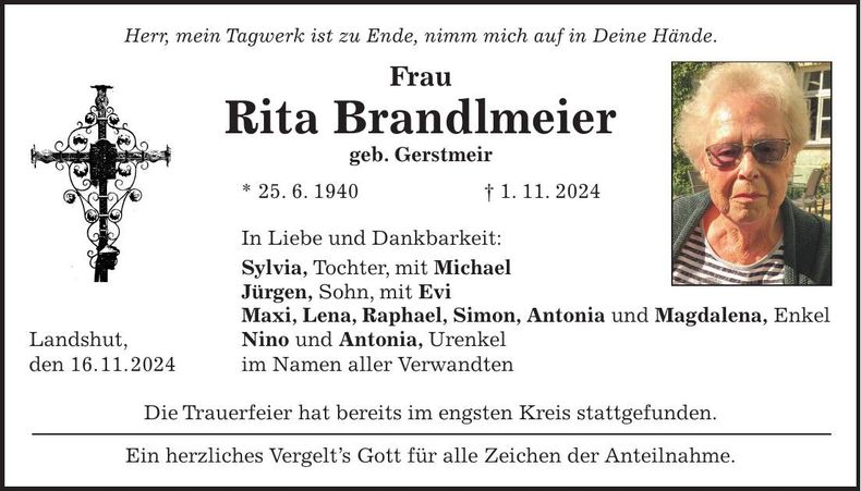 Traueranzeige Rita Brandlmeier