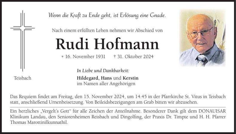 Traueranzeige Rudi Hofmann