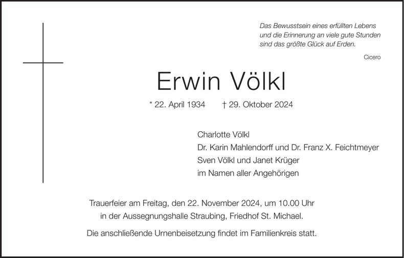 Traueranzeige Erwin Völkl