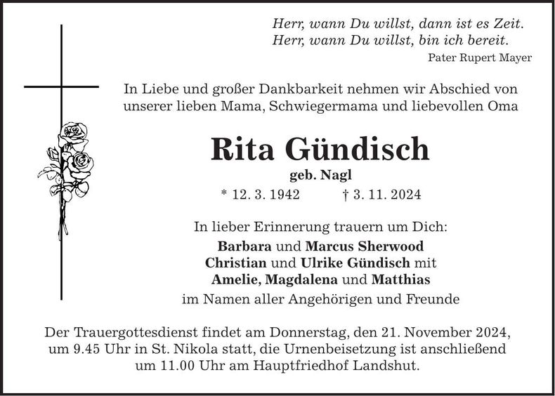 Traueranzeige Rita Gündisch