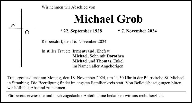 Traueranzeige Michael Grob