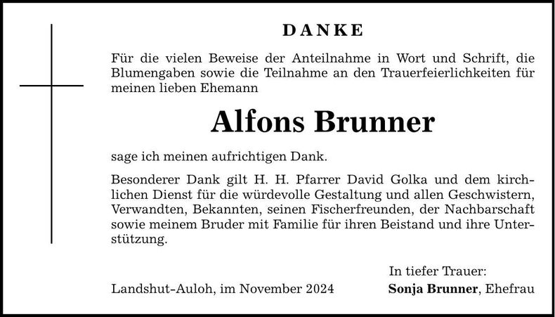 Traueranzeige Alfons Brunner