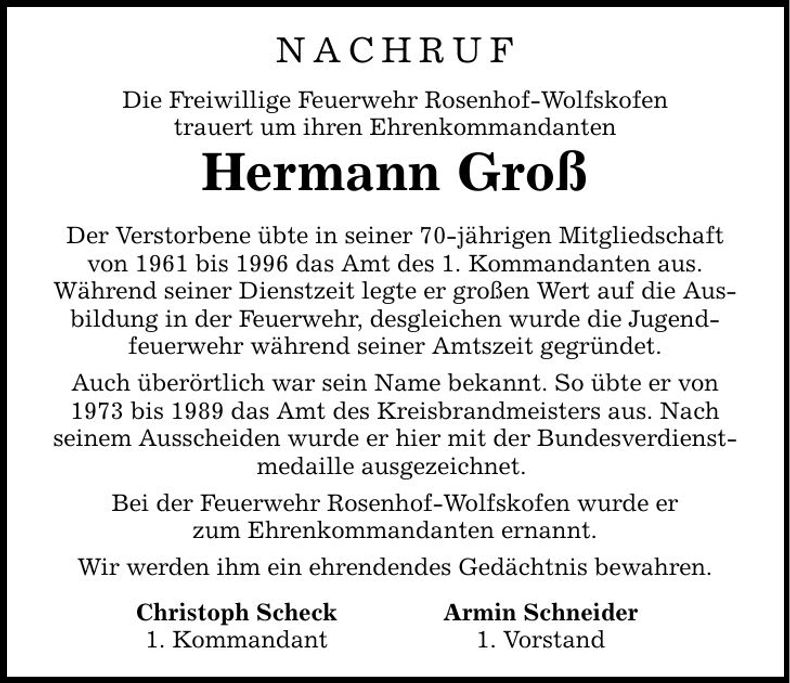 Traueranzeige Hermann Groß