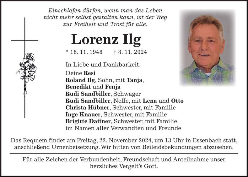 Traueranzeige Lorenz Ilg