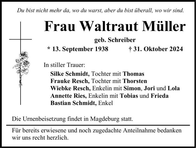 Traueranzeige Waltraut Müller