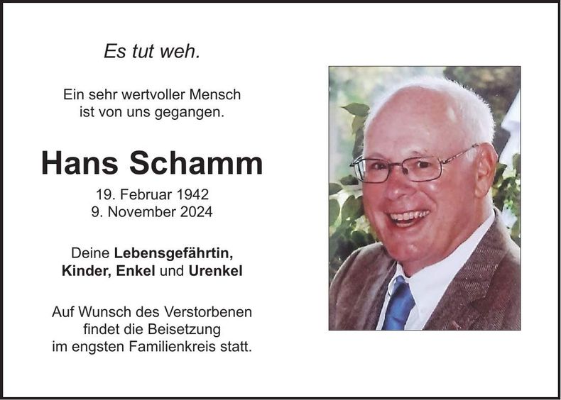 Traueranzeige Hans Schamm
