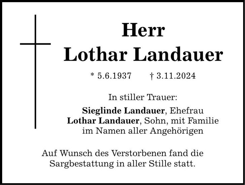 Traueranzeige Lothar Landauer