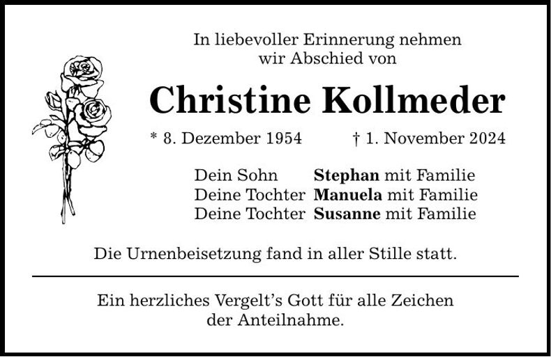Traueranzeige Christine Kollmeder