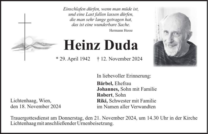 Traueranzeige Heinz Duda