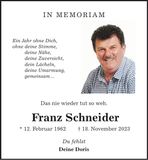 Traueranzeige Franz Schneider