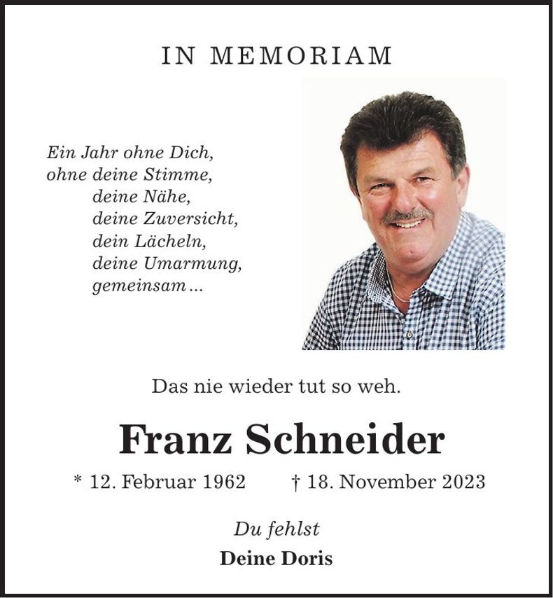 Traueranzeige Franz Schneider