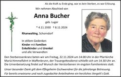 Traueranzeige Anna Bucher