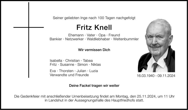 Traueranzeige Fritz Knell