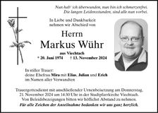 Traueranzeige Markus Wühr