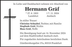 Traueranzeige Hermann Hermann Gräf