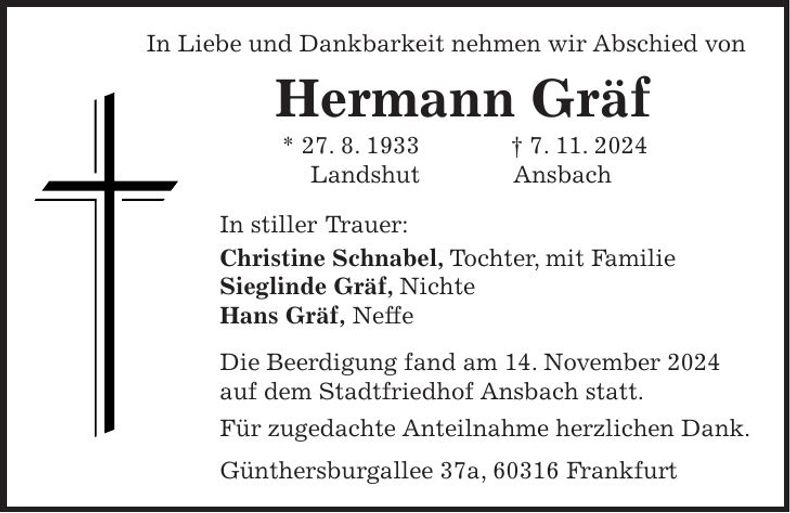 Traueranzeige Hermann Hermann Gräf