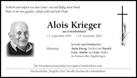 Traueranzeige Alois Krieger