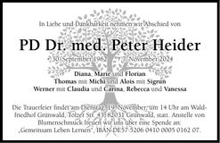 Traueranzeige Peter Dr. Heider
