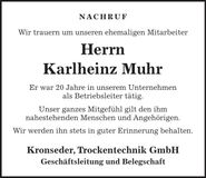 Traueranzeige Karlheinz Muhr