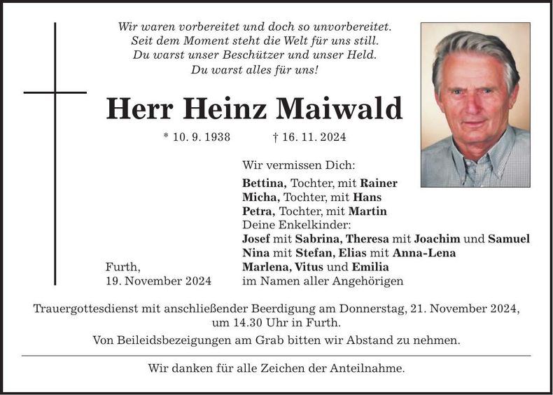 Traueranzeige Heinz Maiwald