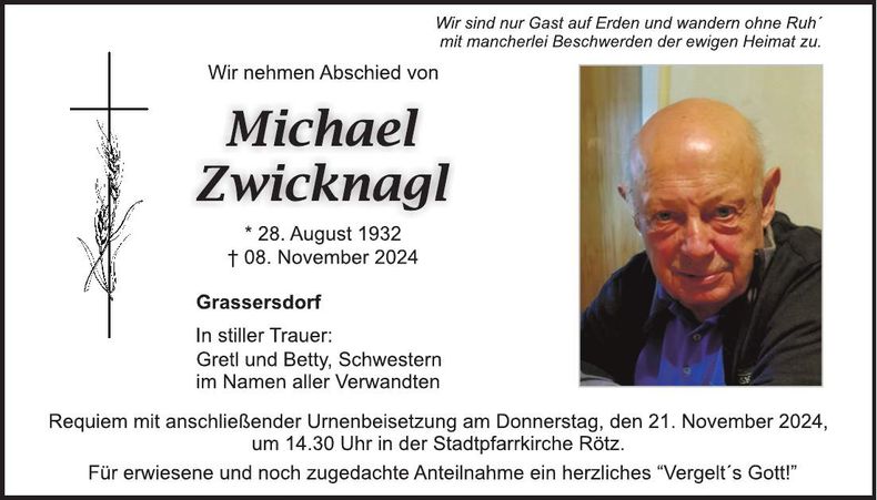 Traueranzeige Michael Zwicknagl
